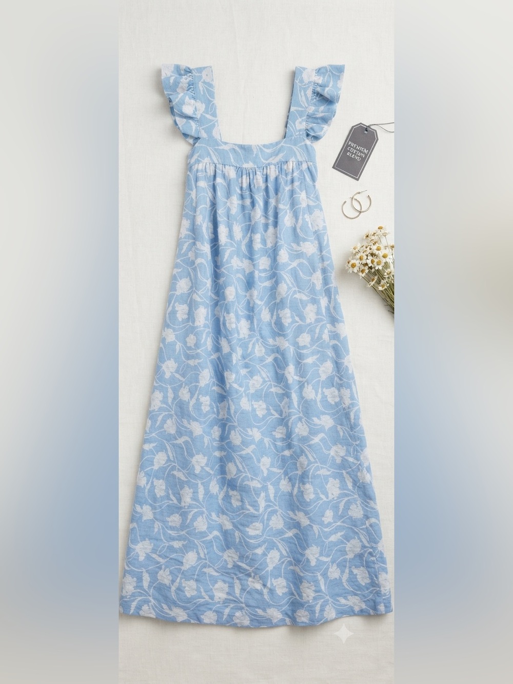 a new day Light Blue and White Floral Maxi Skirt
